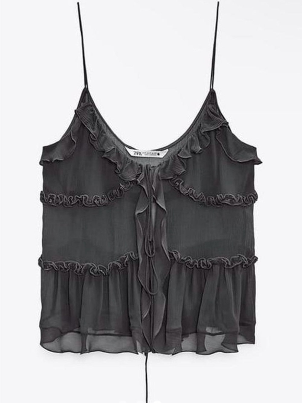 Zara Black Ruffle Tie-Front Camisole Top